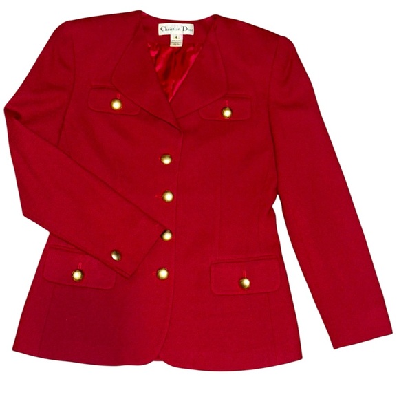 CHRISTIAN DIOR Maroon Blazer Jacket With Goldtone Buttons 100% Wool Size 4  - Picture 1 of 10